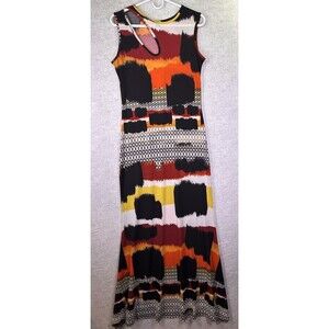 Touch Express Womens Size Large Long Maxi Tank Dress Vibrant Geometric Stretch